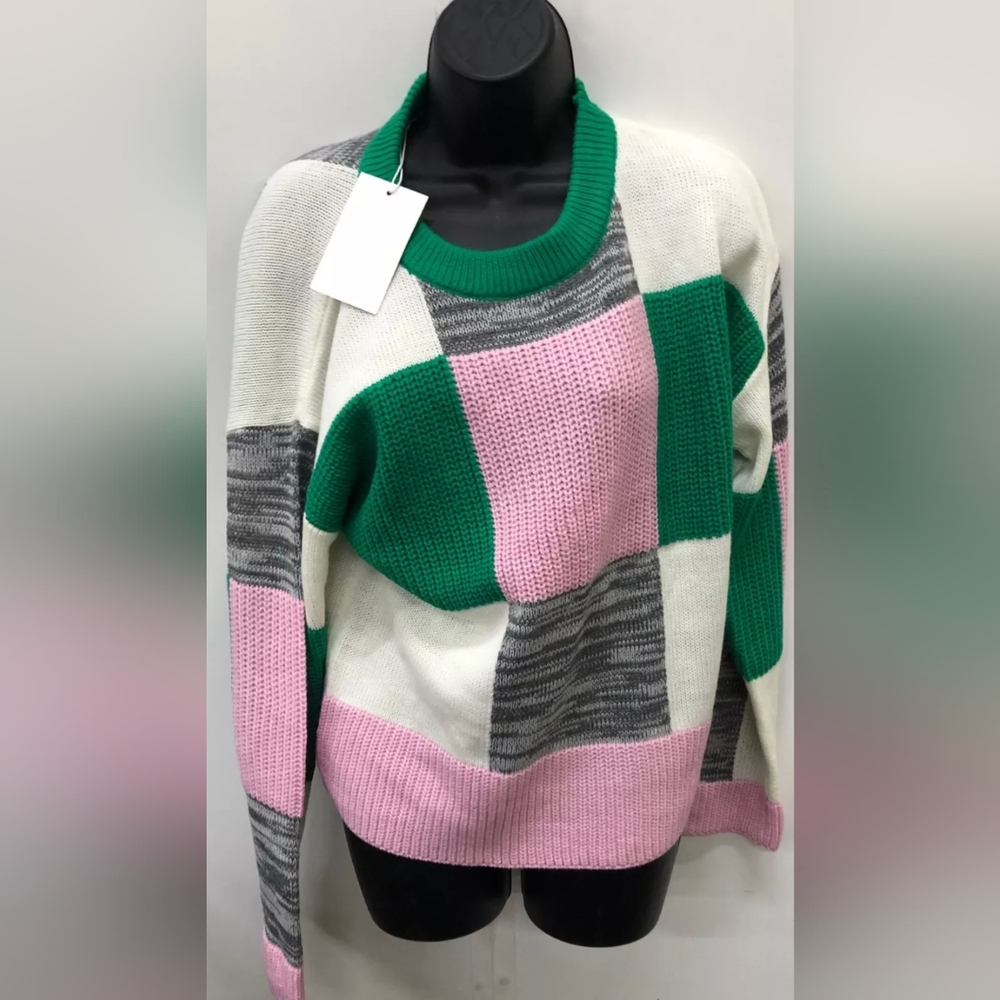 Andree by Unit Women's Rounded Neckline Color Block Sweater Size S NWT